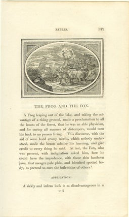 THOMAS BEWICK & THE FABLES OF AESOP. With an original leaf from the first edition (1818) of "The Fables of Aesop" and a new impression from one of Bewick" original wood engravings.