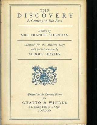 Item #22578 THE DISCOVERY: A Comedy in Five Acts. Written by Mrs. Frances Sheridan. Adopted for...
