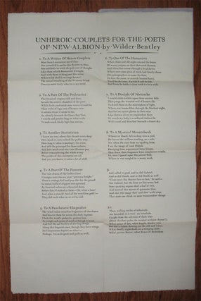 UNHEROIC COUPLETS FOR THE POETS OF NEW ALBION. Broadside Number Two: April 8th 1934.