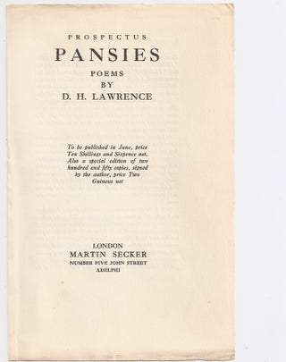 PANSIES: Poems by D. H. Lawrence.