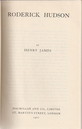 Roderick Hudson (first volume of "Novels and Stories of Henry James").
