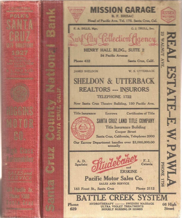Item #23736 POLK'S SANTA CRUZ (CALIFORNIA) DIRECTORY, 1927. Including Watsonville and Santa Cruz County. Containing an Alphabetical List of Business Firms and Private Citizens, etc. R. L. Polk, Co.
