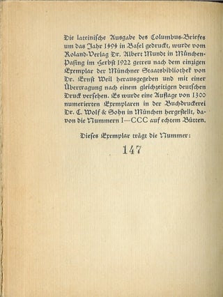 DE INSULIS INVENTIS: Epistola Cristoferi Colom. Spine title "Columbus Brief 1494" ("The Columbus Letter")